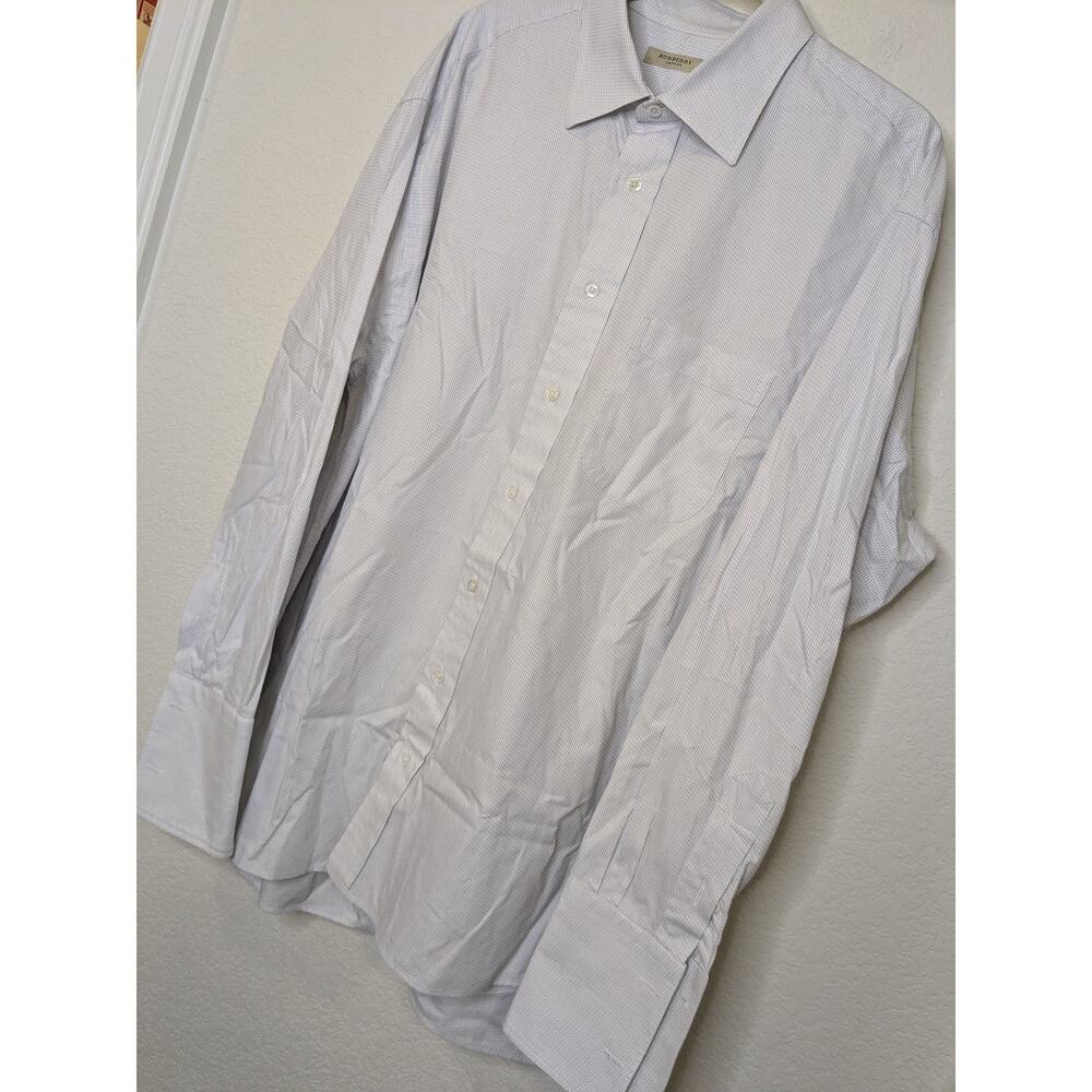 BURBERRY London Button Down Cotton Designer Dress Shirt White Blue Men Size 17-R - Picture 2 of 9